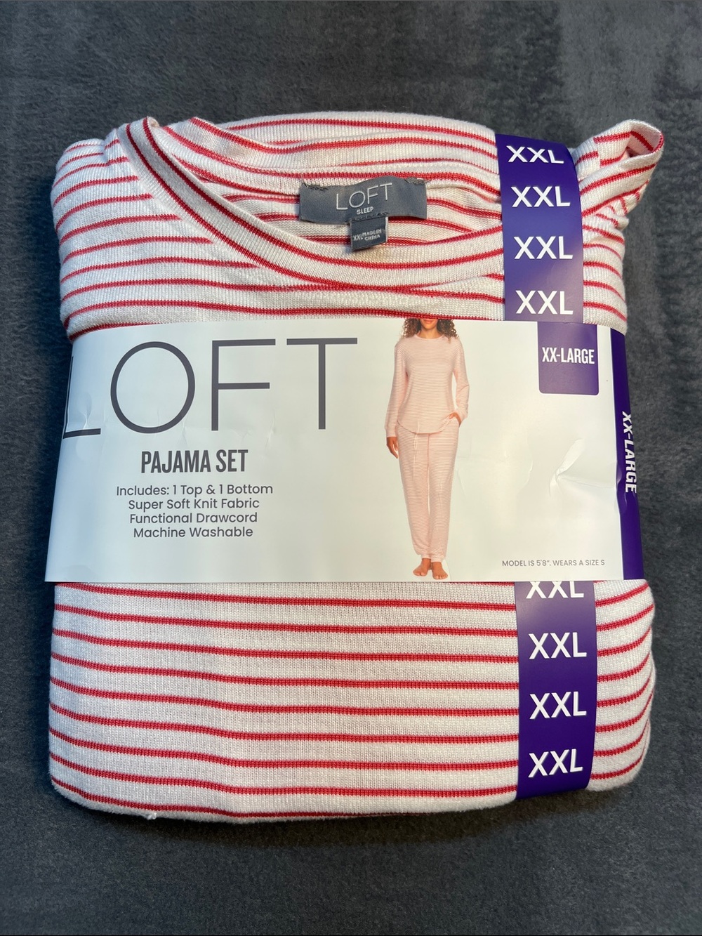 LOFT Girls Red & White Striped Two-Piece Pajama Set